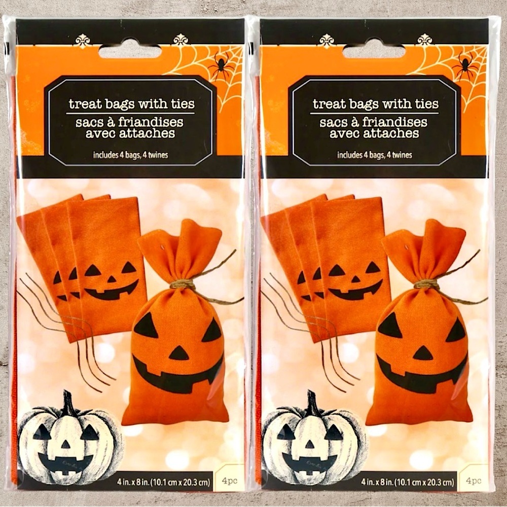 Halloween Pumpkin Jack O Lantern Fabric Tied Gift Trick Or Treat Bags NEW